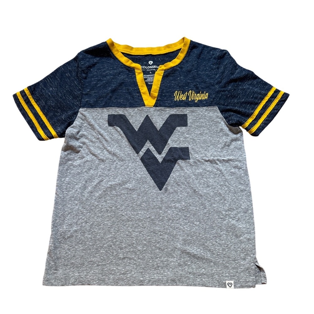 Colosseum West Virginia T-Shirt Womens Gray Blue Excellent Colorblock SIZE L